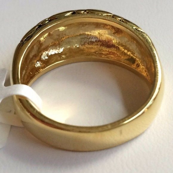 Gold Art Deco Dome Cocktail Ring Size 9 Boho Bohemian Textured Plated Pebble - Picture 6 of 10